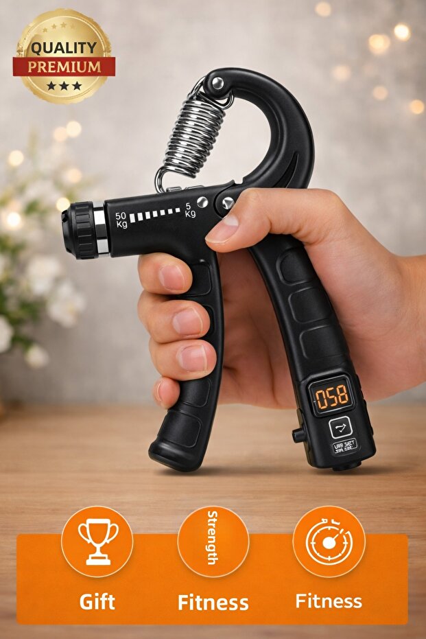 Adjustable Hand Spring 5–60 kg | Digital Counter Hand, Wrist and Forearm Strengthener