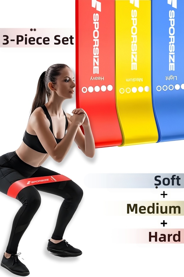 100% Latex Resistance Band Set of 3 – Squat Pilates Fitness Loop Band, Leg & Hip Training