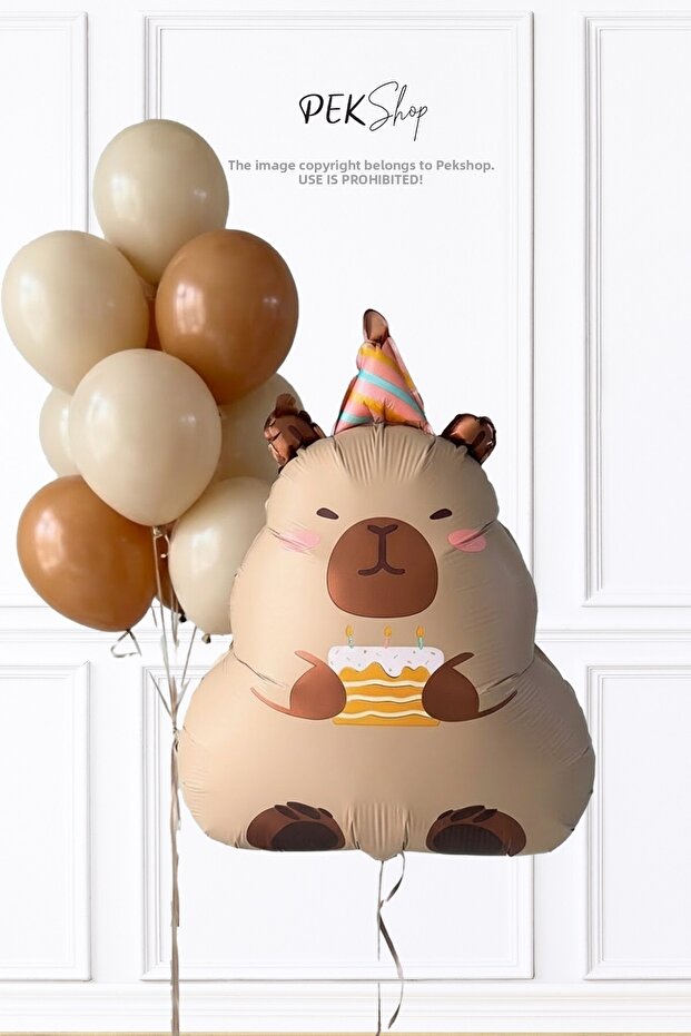 Capybara Foil Balloon Set Capybara with Cake and Latex Balloon Chain