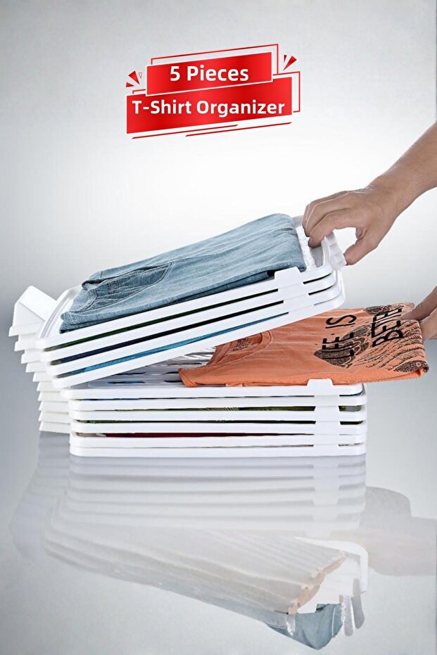 5-Tier T-Shirt Organizer – Clothes Organizer for Inside Closet and Drawer, Set of 5