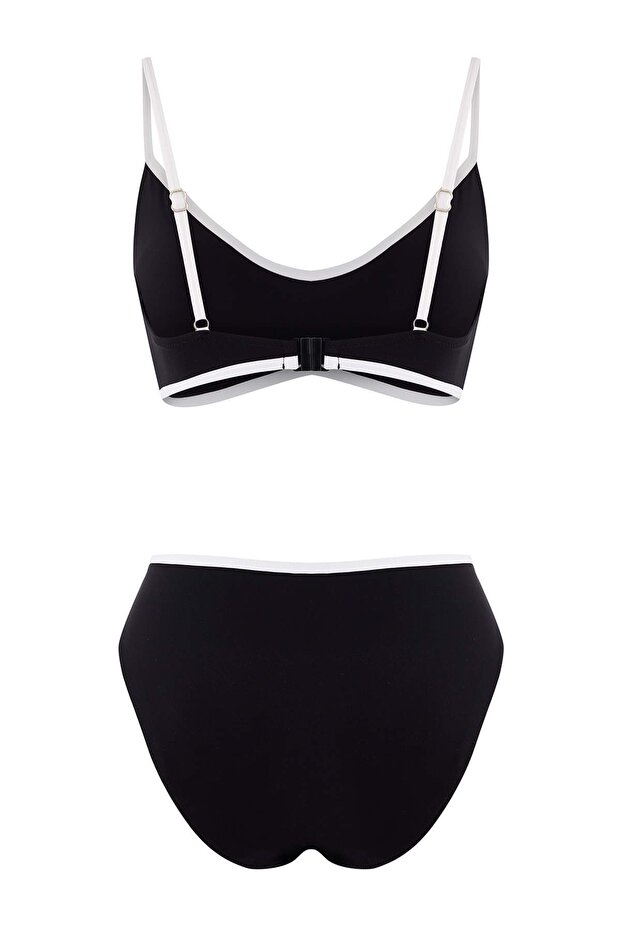 Siyah Renk Bloklu Bralette Kaplı Yüksek Bel Regular Bikini Takımı TBESS26BT00001 - 6