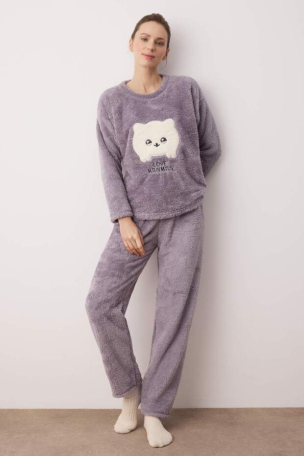 Gri Animal Patchli Wellsoft Örme Pijama Takımı THMAW26PT00231 - 1