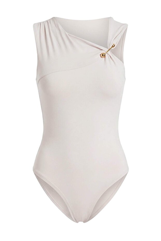Limited Edition Taş Fitted Asimetrik Yaka Aksesuar Detay Çıtçıtlı Poliamid Örme Body TWOSS26BD00003 - 4