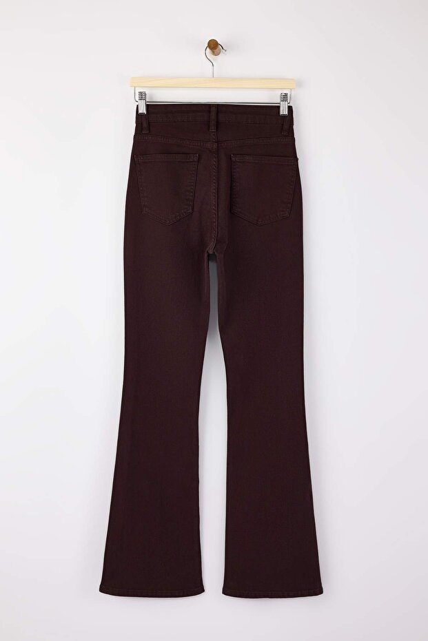 Kahverengi Düğme Detaylı Yüksek Bel Orta Esnek Flare İspanyol Paça Jeans TWOSS26JE00038 - 6
