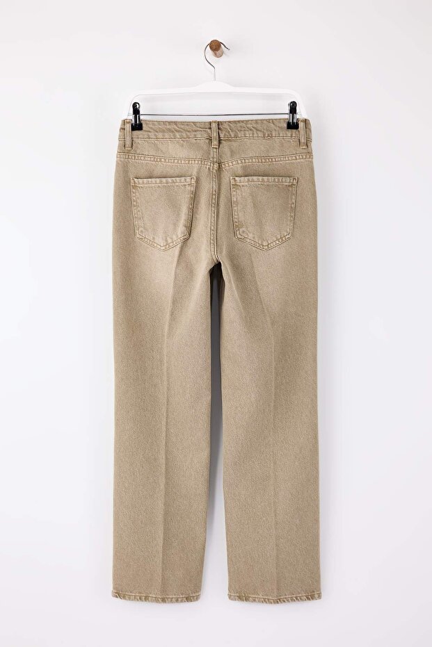 Limited Edition Bej Ütü İzli Normal Bel Straight Jeans TWOSS26JE00049 - 5