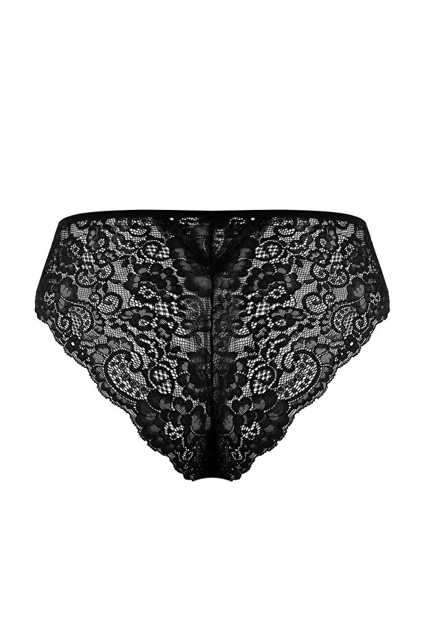 Siyah-Bordo-Beyaz 3'lü Paket Pamuklu Dantelli Brazilian Örme Külot TBBAW26CM00021 - 10