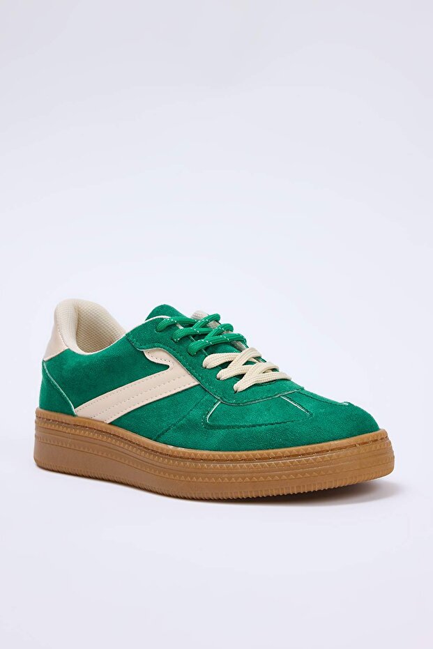 Yeşil İki Bağcıklı Çift Kullanımlı Kadın Retro Spor Ayakkabı TAKSS25SN00009 - 3