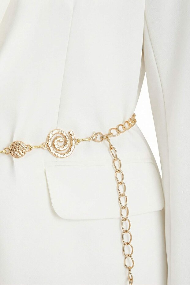 Ekru Gold Kemerli Astarlı Büyük Beden Ceket / Blazer TBBSS26AG00005 - 6