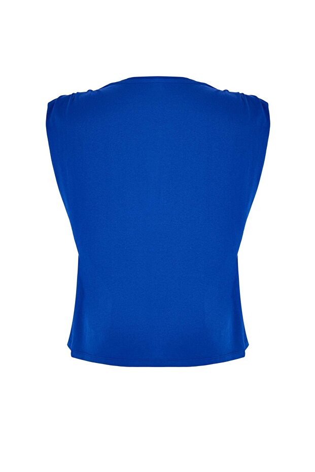 Saks Bisiklet Yaka Basic %100 Pamuk Örme Büyük Beden Bluz TBBSS23AF00053 - 7