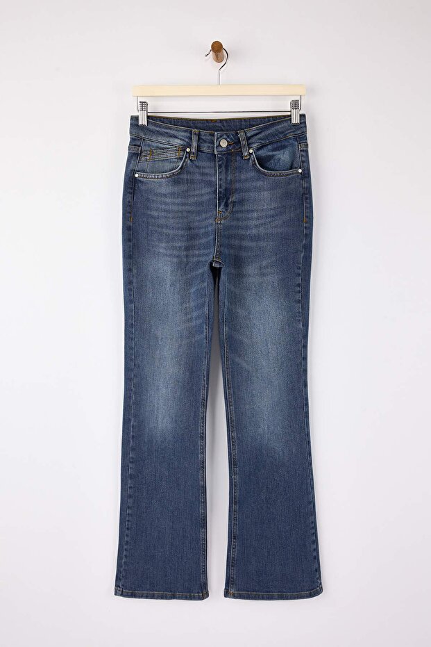 Mavi Normal Bel Az Esnek Flare İspanyol Paça Jeans TWOSS26JE00010 - 5