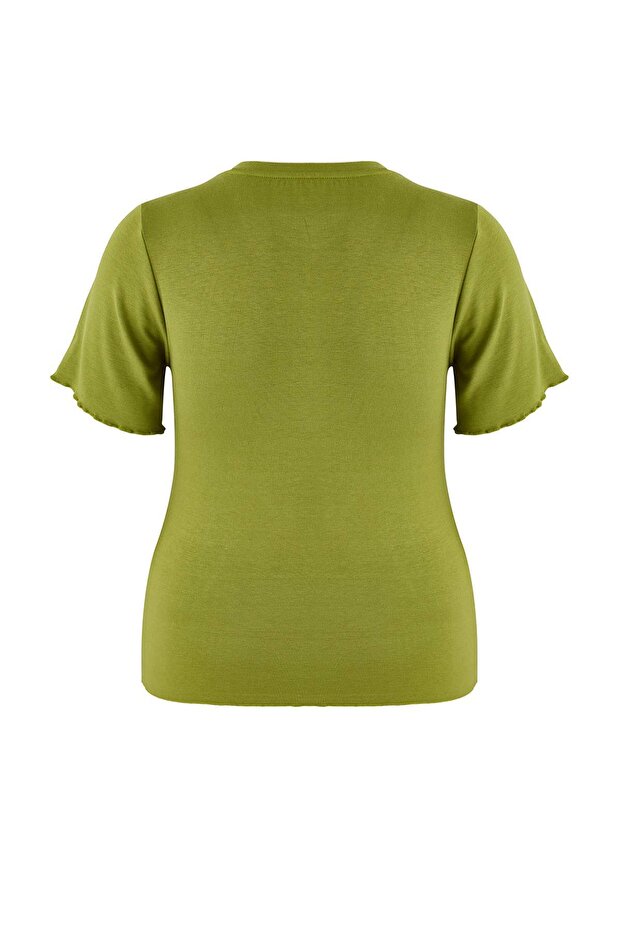 Wardrobe Essentials Yağ Yeşil Yakası Biye Detaylı Yumuşak Tuşeli Örme Bluz TBBSS26AF00025 - 9