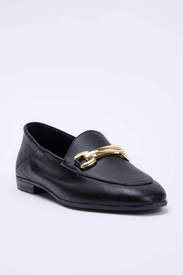 Siyah Hakiki Deri Kadın Loafer TAKSS26LA00001 - 3