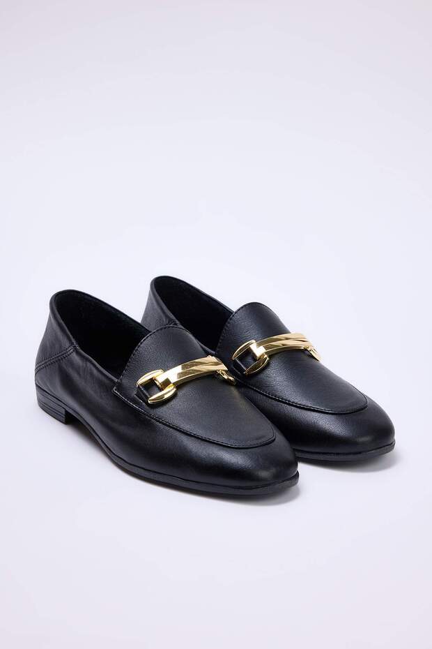 Siyah Hakiki Deri Kadın Loafer TAKSS26LA00001 - 1