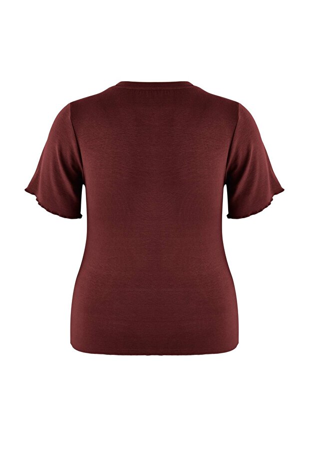 Wardrobe Essentials Kahverengi Yakası Biye Detaylı Yumuşak Tuşeli Örme Bluz TBBSS26AF00025 - 9