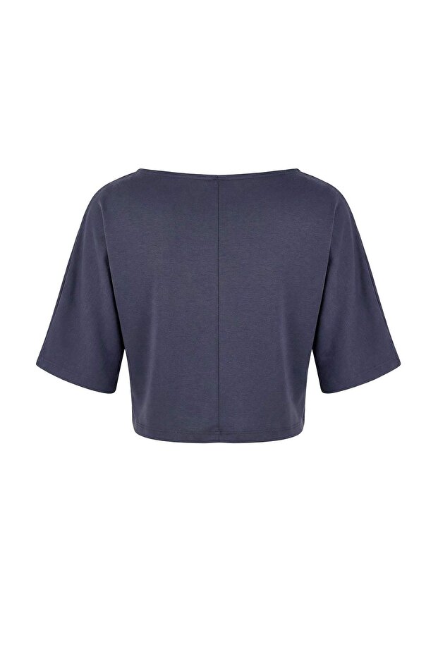 Antrasit Relaxed Kayık Yaka Yarasa Kol Truvakar Crop Soft Touch Örme Bluz TWOSS26BZ00059 - 6