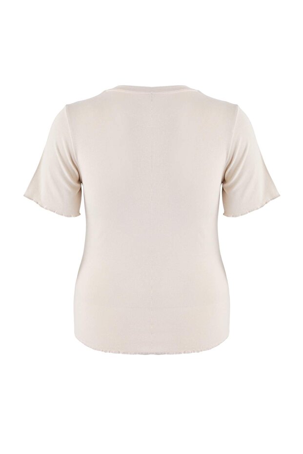 Wardrobe Essentials Taş Yakası Biye Detaylı Yumuşak Tuşeli Örme Büyük Beden Bluz TBBSS26AF00025 - 9