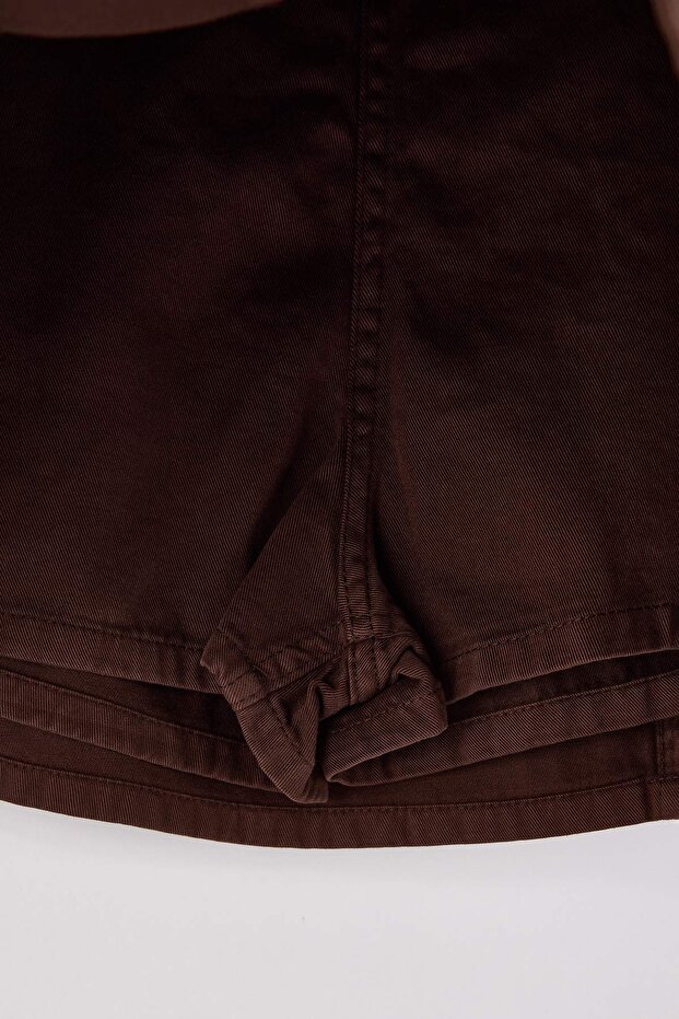 Kahverengi Yırtmaç Detaylı Denim Şort Etek TWOSS26SR00004 - 6