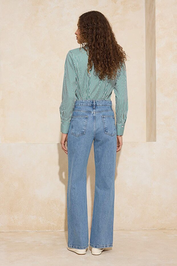 Mavi Yüksek Bel %100 Pamuk Geniş Paça Wide Leg Jeans TWOSS26JE00011 - 4