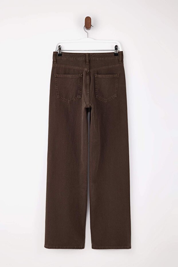 Kahverengi %100 Pamuk Yıkama Efekli Normal Bel Wide Leg Jeans TWOSS26JE00058 - 6