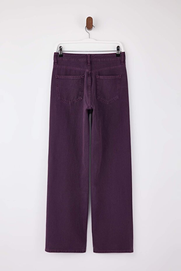 Mor Yıkama Efektli Yüksek Bel %100 Pamuk Uzun Boy Wide Leg Jeans TWOSS26JE00047 - 6