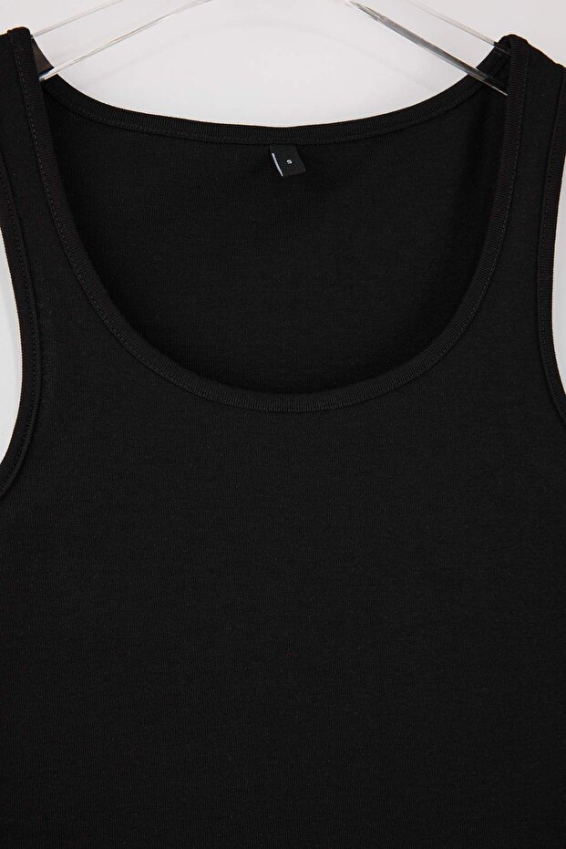 Wardrobe Essentials-Siyah Fitted/Vücuda Oturan Kolsuz Örme Alt-Üst Takım TWOSS26AU00010 - 6