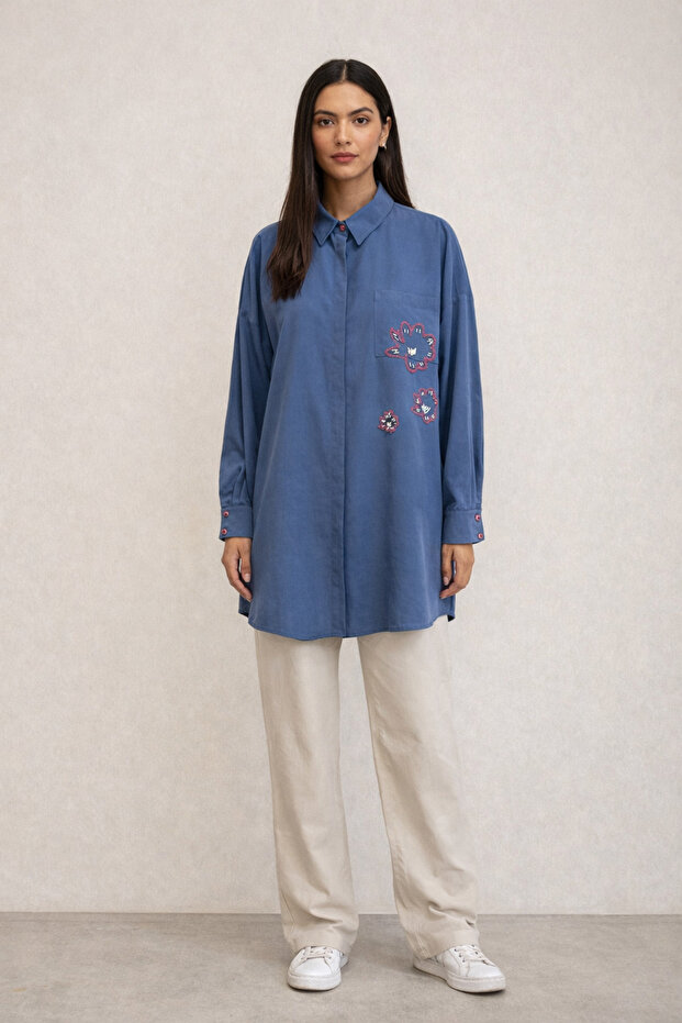 İşlemeli Lyocell Tunik - 1