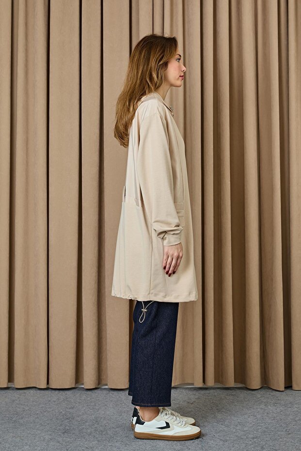 Kadın Kapüşonlu Basic Tunik - 10733TUN - DARK BEIGE - 4