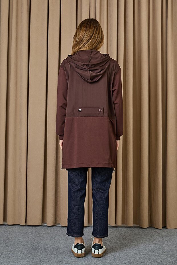 Kadın Kapüşonlu Basic Tunik - 10733TUN - BROWN - 5