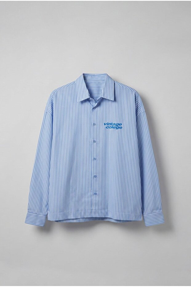 Men's Oversize Printed Long Sleeve Shirt Blue