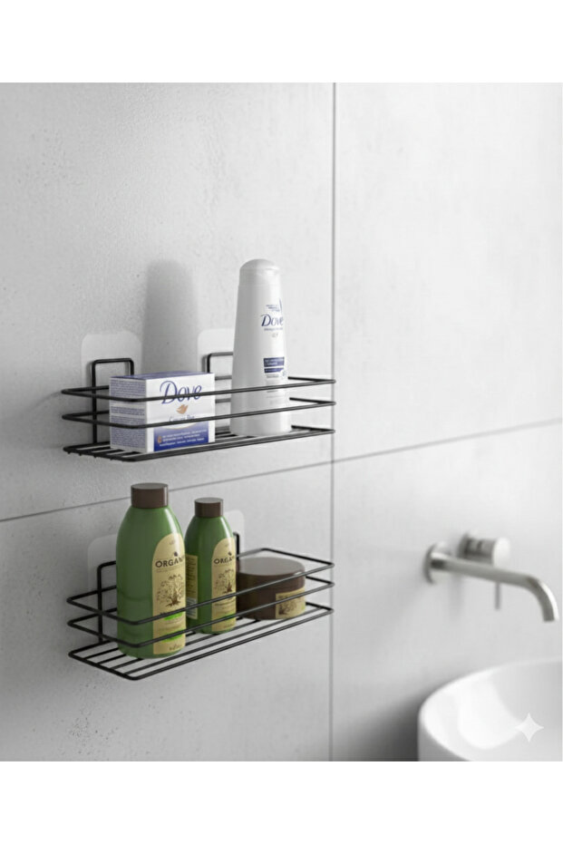 Adhesive Bathroom Shelf Matte Black Bathroom Shampoo Holder Shower Cabin Shower Hanger Set of 2