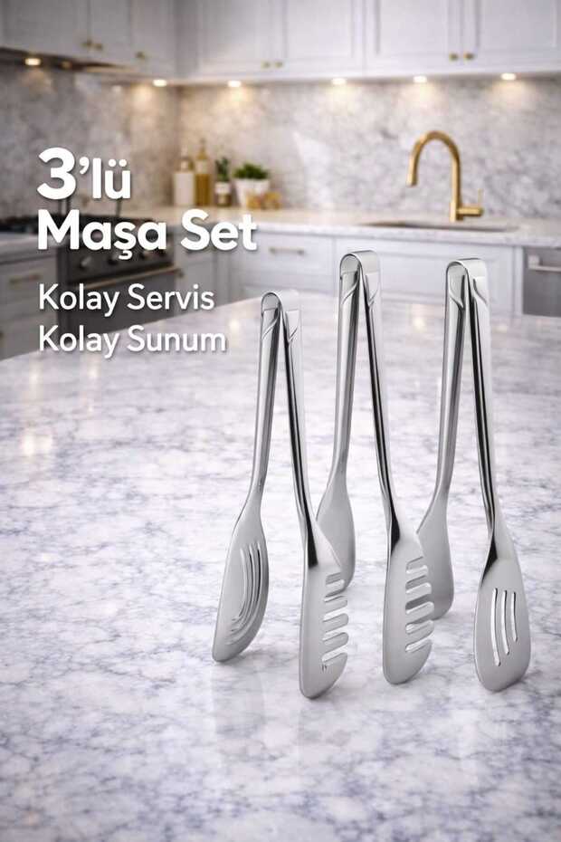 Çelik Lüx 3'lü Maşa Servis Seti - 1