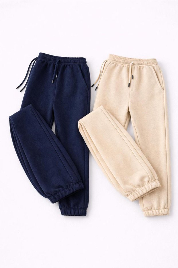 Buy Elastic and Lace-Up Eşortman Altı Joger Pants, 3-Thread Ribbed Elastic Waistband, Navy Blue, Camel.