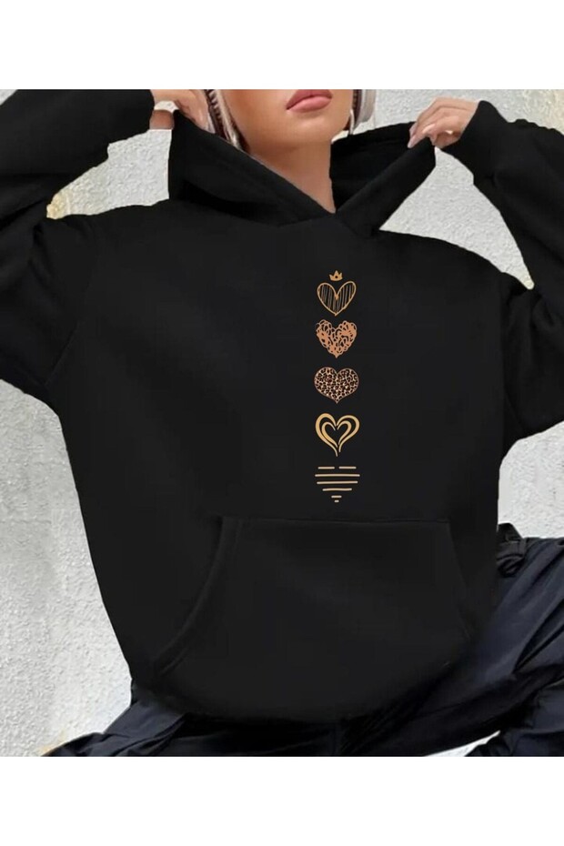 Crown Heart Fashion Print Design Trend Oversize Hooded Sweatshirt