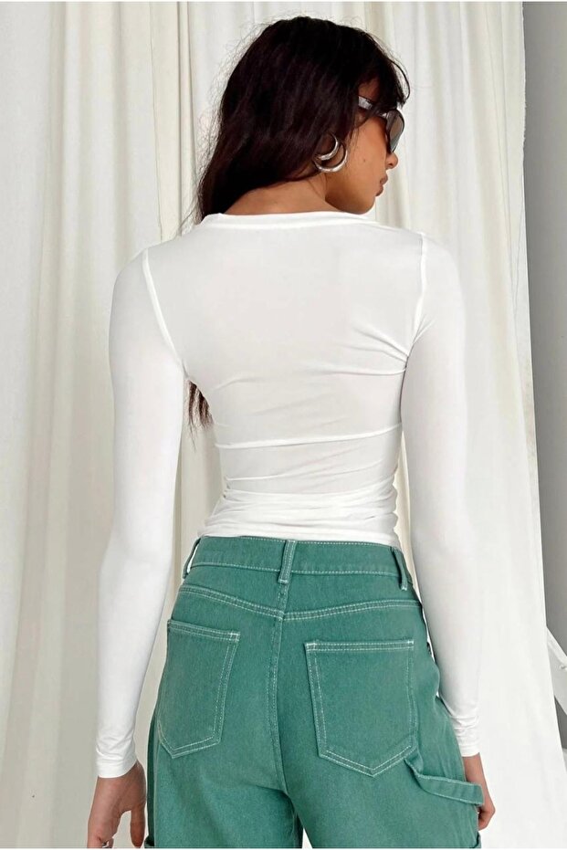 Kadın Beyaz Basic Bluz BE202 - 3