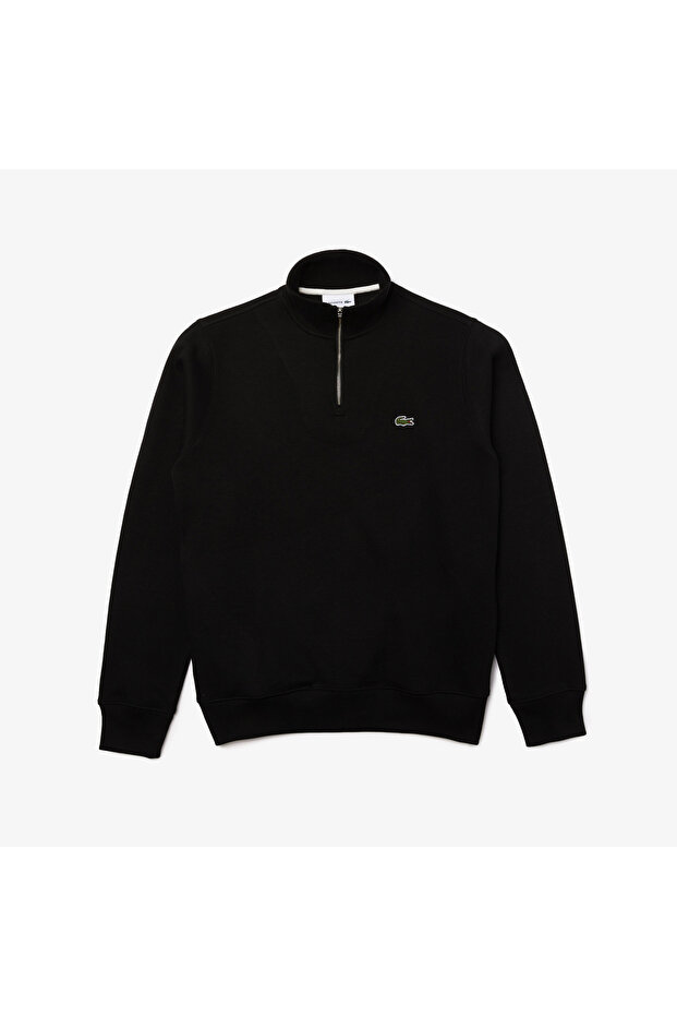 Erkek Classic Fit Yarım Fermuarlı Siyah Sweatshirt - 4