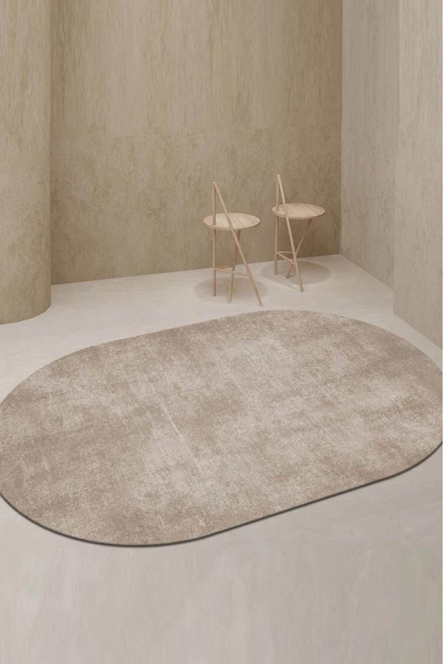 Digital Non-Slip Washable Oval Taupe Beige Living Room Rug Kitchen Rug Corridor Rug Runner Rug