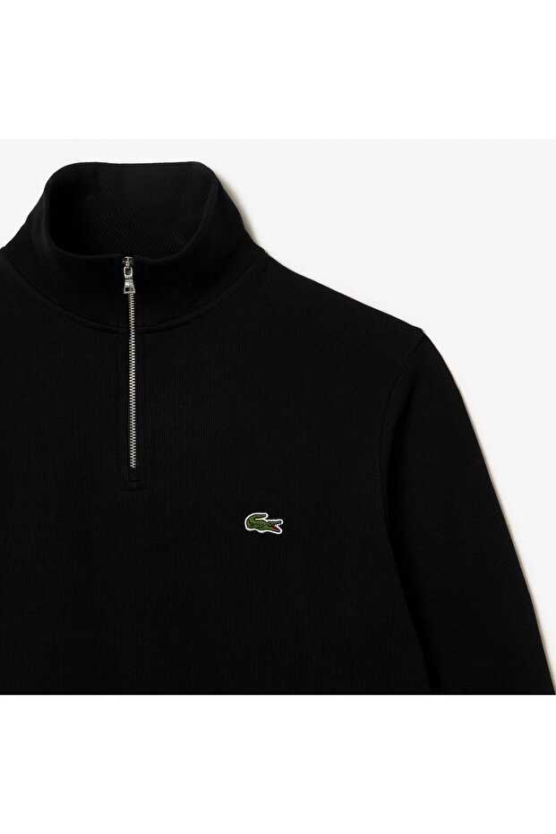 Erkek Classic Fit Yarım Fermuarlı Siyah Sweatshirt - 5