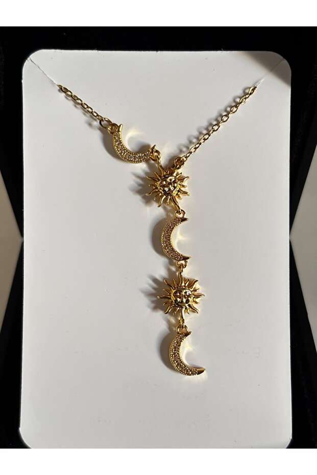 Steel Moon Sun Detailed Y Necklace