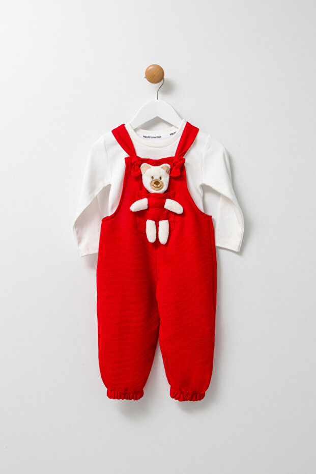 Unisex En Çizgi Corded Fabric 2-Piece Salopet with Teddy Toy