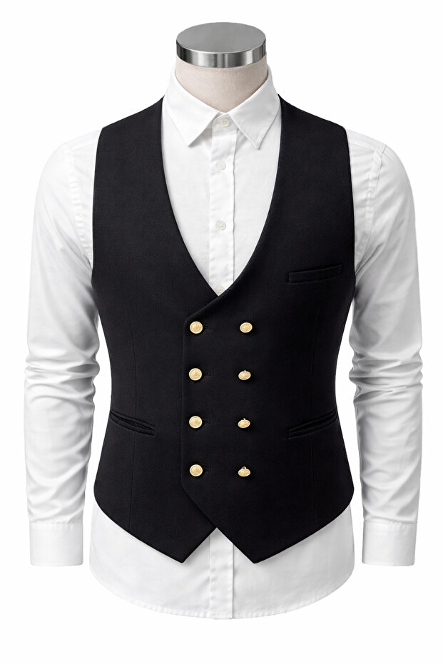 Men's V-Neck Slim Fit Double-Breasted Vest
