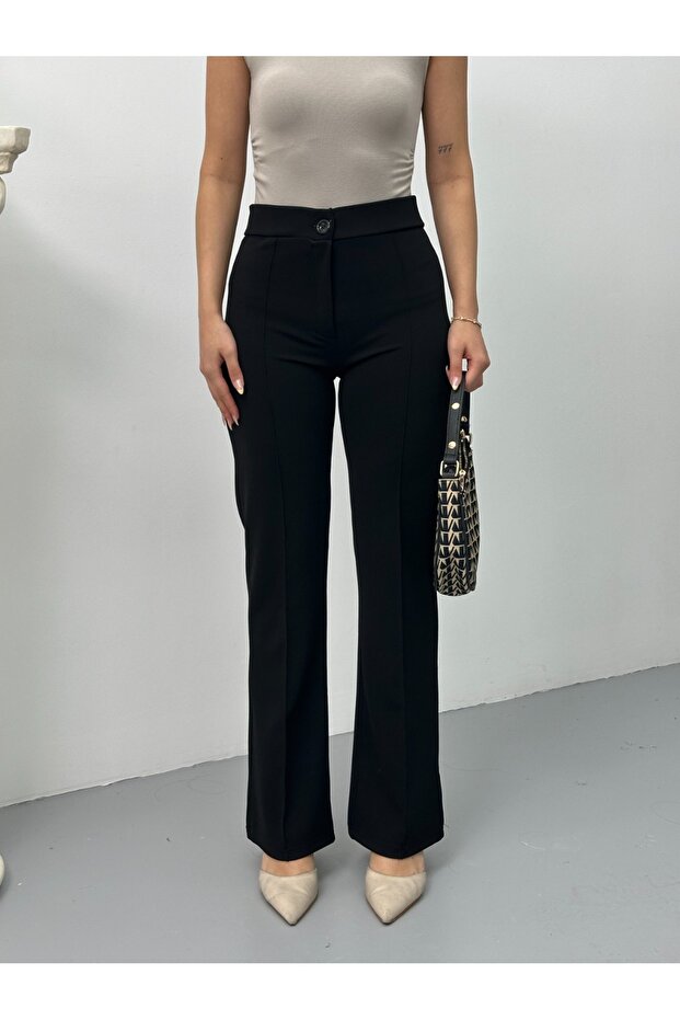 High Waist Button Detail Shaping / Sculpting Wide Leg Palazzo Pants