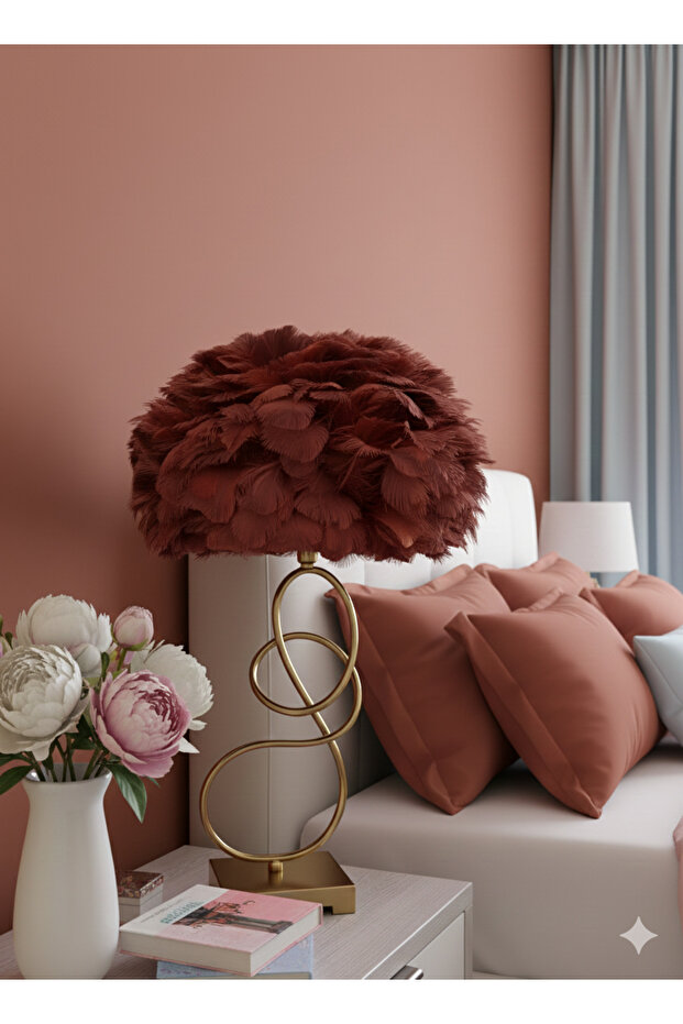 Luxury decorative lampshade with metal base and pink feather design 57 x 30 cm