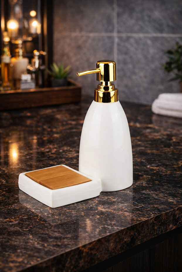 Porcelain Bamboo Liquid Soap Dispenser Detergent Dispenser