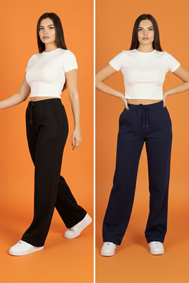 Kadın 2'li Modal Boru Paça Baskılı Pantolon - 1