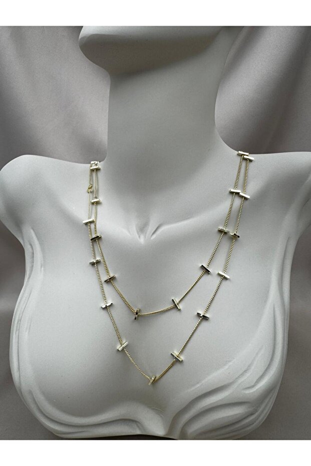 Multi-Layered Rectangular Detailed Adjustable Gold Chain Necklace - 5