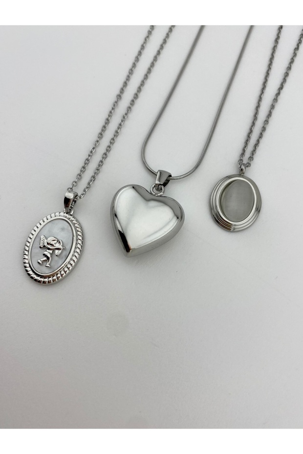 Çelik Sedefli Madalyon Kolye - 5