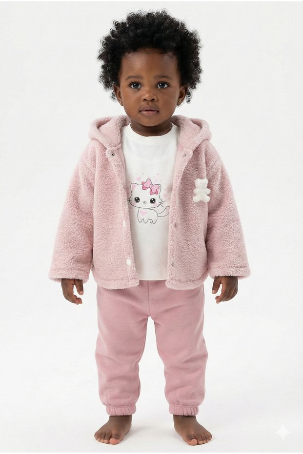Girl baby bear embroidery detail 3-piece tracksuit set (9-12-18 months)