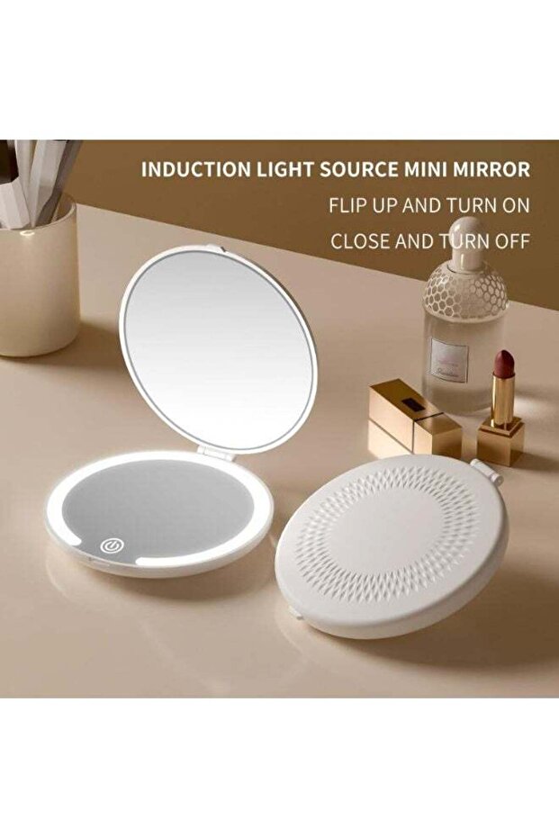 Compact Mirror with LED Light, 1X/5X Magnification, Rechargeable Travel Makeup Mirror