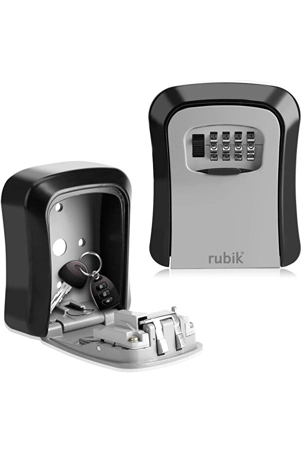 Key Storage Safe Box, 4-Digit Combination, Resettable Wall-Mounted, Gray/Black