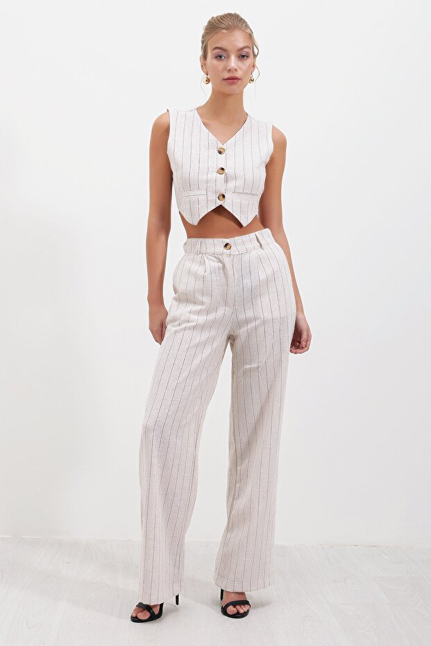 Σετ λινό ριγέ γιλέκο - 3